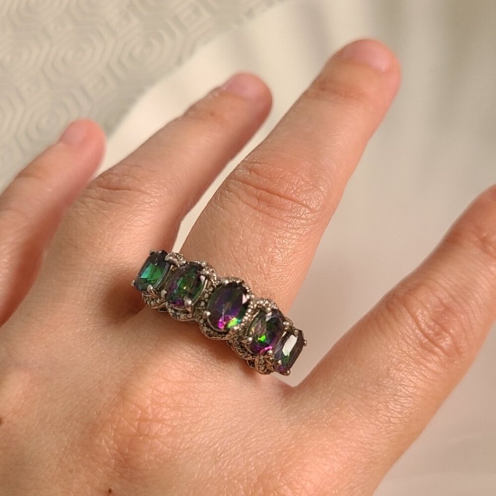 Vintage Boho Sterling Silver Mystic Topaz Rainbow Topaz Cocktail Statement Ring - Picture 8 of 10